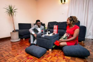 A Cute Couple having Dinner on MoKo's Footstool and sitting on MoKo's Jiji 5 Seater Pillows